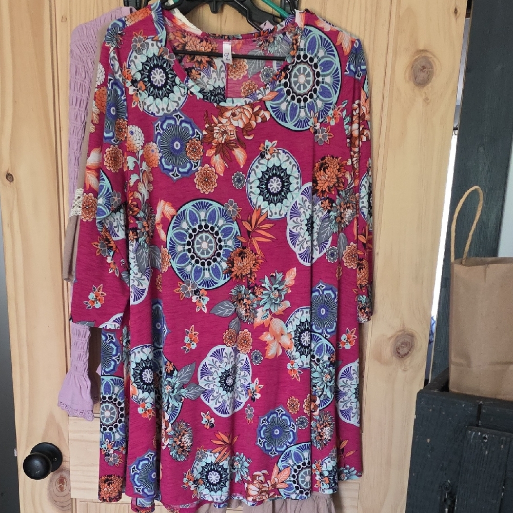 Floral Midi Dress in Magenta - Women's Swing Dress